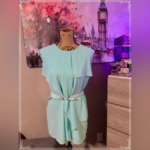 Elegant Mint Green Dress with Belt EUC